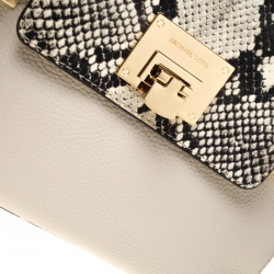 Pre Owned Micheal Kors Cream Python Embossed Leather Astrid Top Handle Bag