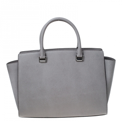 Pre Owned MICHAEL Michael Kors Grey Saffiano Leather Large Selma Tote