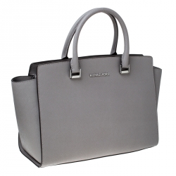 Pre Owned MICHAEL Michael Kors Grey Saffiano Leather Large Selma Tote