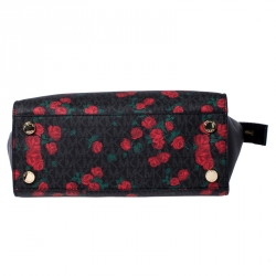 Pre Owned حقيبة يد مايك ل مايكل كورس سلما متوسطة جلد شهيرة طباعة روز حمراء/ سوداء