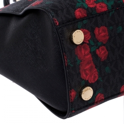 Pre Owned حقيبة يد مايكل مايكل كورس سلما متوسطة جلد شهيرة طباعة روز حمراء/ سوداء