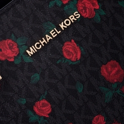 Pre Owned حقيبة يد مايكل مايكل كورس سلما متوسطة جلد شهيرة طباعة روز حمراء/ سوداء