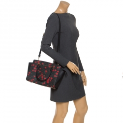 Pre Owned حقيبة يد مايكل مايكل كورس سلما متوسطة جلد شهيرة طباعة روز حمراء/ سوداء