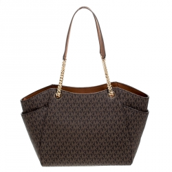 مملوكة مسبقًا Michael Kors Brown Coated Canvas Jet Set Travel Satchel
