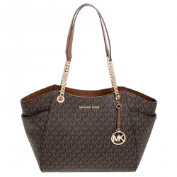 مملوكة مسبقًا Michael Kors Brown Coated Canvas Jet Set Travel Satchel