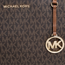 مملوكة مسبقًا Michael Kors Brown Coated Canvas Jet Set Travel Satchel