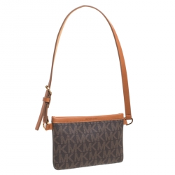 MICHAEL Michael Kors Brown/Tan Signature Coated Canvas and Leather Belt Bag