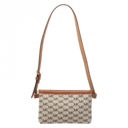 MICHAEL Michael Kors Beige/Tan Signature Coated Canvas and Leather Belt Bag