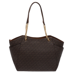 Pre Owned MICHAEL Michael Kors Brown Coated Canvas Jet Set Chain Shoulder Bag