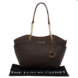 Pre Owned MICHAEL Michael Kors Brown Coated Canvas Jet Set Chain Shoulder Bag