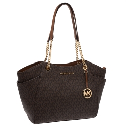 Pre Owned MICHAEL Michael Kors Brown Coated Canvas Jet Set Chain Shoulder Bag