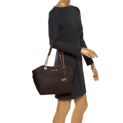 Pre Owned MICHAEL Michael Kors Brown Coated Canvas Jet Set Chain Shoulder Bag