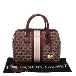 Pre Owned MICHAEL Michael Kors Burgundy Canvas and Leather Bedfod Boston Bag