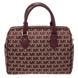 Pre Owned MICHAEL Michael Kors Burgundy Canvas and Leather Bedfod Boston Bag
