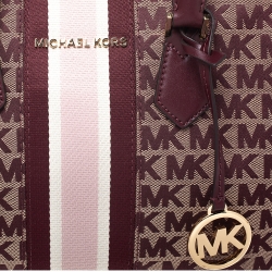 Pre Owned MICHAEL Michael Kors Burgundy Canvas and Leather Bedfod Boston Bag