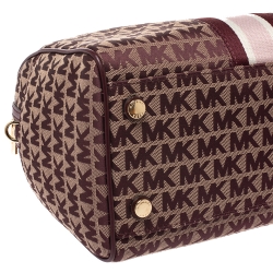 Pre Owned MICHAEL Michael Kors Burgundy Canvas and Leather Bedfod Boston Bag