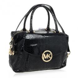 Pre Owned MICHAEL Michael Kors Black Python Embossed Fulton Satchel