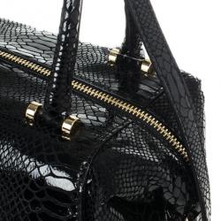 Pre Owned MICHAEL Michael Kors Black Python Embossed Fulton Satchel