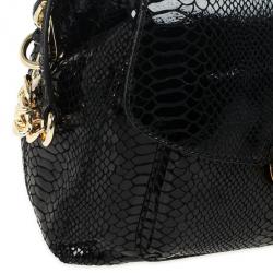 Pre Owned MICHAEL Michael Kors Black Python Embossed Fulton Satchel