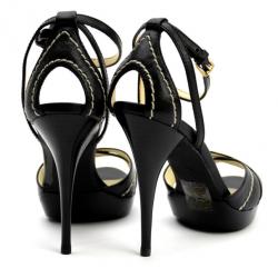 Pre Owned MICHAEL Michael Kors Black Leather Eleni Platform Ankle Strap Sandals Size 37.5