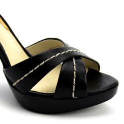 Pre Owned MICHAEL Michael Kors Black Leather Eleni Platform Ankle Strap Sandals Size 37.5