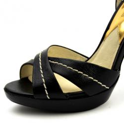 Pre Owned MICHAEL Michael Kors Black Leather Eleni Platform Ankle Strap Sandals Size 37.5