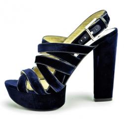 Pre Owned MICHAEL Michael Kors Blue Velvet Faye Platform Sandals Size 38.5
