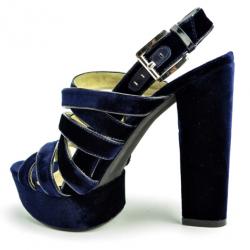 Pre Owned MICHAEL Michael Kors Blue Velvet Faye Platform Sandals Size 38.5