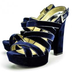 Pre Owned MICHAEL Michael Kors Blue Velvet Faye Platform Sandals Size 38.5