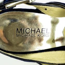 Pre Owned MICHAEL Michael Kors Blue Velvet Faye Platform Sandals Size 38.5