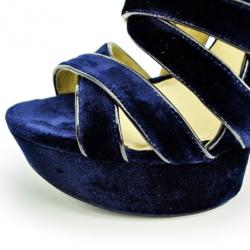Pre Owned MICHAEL Michael Kors Blue Velvet Faye Platform Sandals Size 38.5