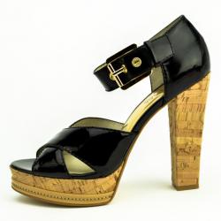 Pre Owned MICHAEL Michael Kors Black Patent Ankle Strap Sandals Size 38.5