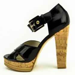 Pre Owned MICHAEL Michael Kors Black Patent Ankle Strap Sandals Size 38.5