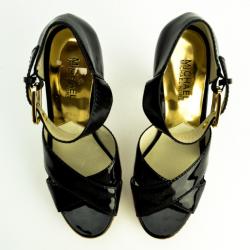 Pre Owned MICHAEL Michael Kors Black Patent Ankle Strap Sandals Size 38.5