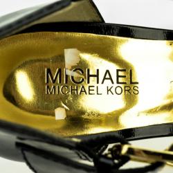 Pre Owned MICHAEL Michael Kors Black Patent Ankle Strap Sandals Size 38.5