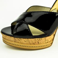 Pre Owned MICHAEL Michael Kors Black Patent Ankle Strap Sandals Size 38.5