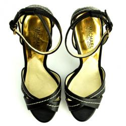 Pre Owned MICHAEL Michael Kors Black Leather Eleni Ankle Strap Sandals Size 38.5