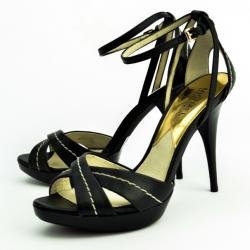 Pre Owned MICHAEL Michael Kors Black Leather Eleni Ankle Strap Sandals Size 38.5
