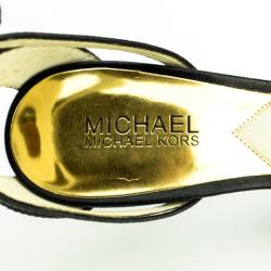 Pre Owned MICHAEL Michael Kors Black Leather Eleni Ankle Strap Sandals Size 38.5