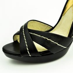 Pre Owned MICHAEL Michael Kors Black Leather Eleni Ankle Strap Sandals Size 38.5