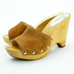 Pre Owned MICHAEL Michael Kors Tan Suede Easton Mules Size 38.5