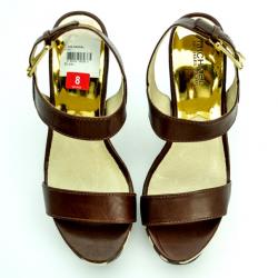 Pre Owned MICHAEL Michael Kors Brown Leather &amp; Printed Canvas Ivana Sandals Size 38.5