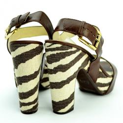 Pre Owned MICHAEL Michael Kors Brown Leather &amp; Printed Canvas Ivana Sandals Size 38.5