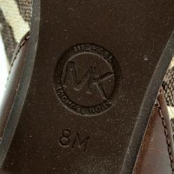 Pre Owned MICHAEL Michael Kors Brown Leather &amp; Printed Canvas Ivana Sandals Size 38.5