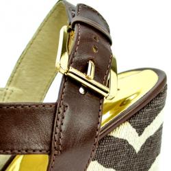 Pre Owned MICHAEL Michael Kors Brown Leather &amp; Printed Canvas Ivana Sandals Size 38.5