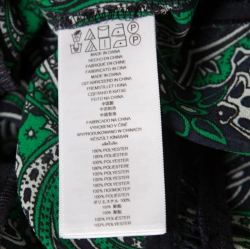 Pre Owned Michael Michael Kors Navy Blue and Green Paisley Printed Ladder Lace Insert Tie Detail Blouse M