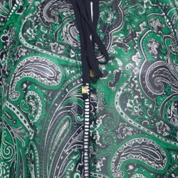 Pre Owned Michael Michael Kors Navy Blue and Green Paisley Printed Ladder Lace Insert Tie Detail Blouse M