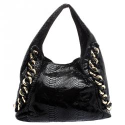 Pre Owned حقيبة مايكل كورس سلسلة ID سويدي نقش ثعبان سوداء