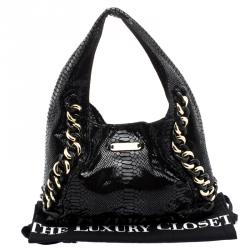 Pre Owned حقيبة مايكل كورس سلسلة ID سويدي نقش ثعبان سوداء