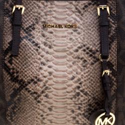 مملوكة مسبقًا Michael Michael Kors Dark Brown Python Embossed Signature Leather Jetset Tote